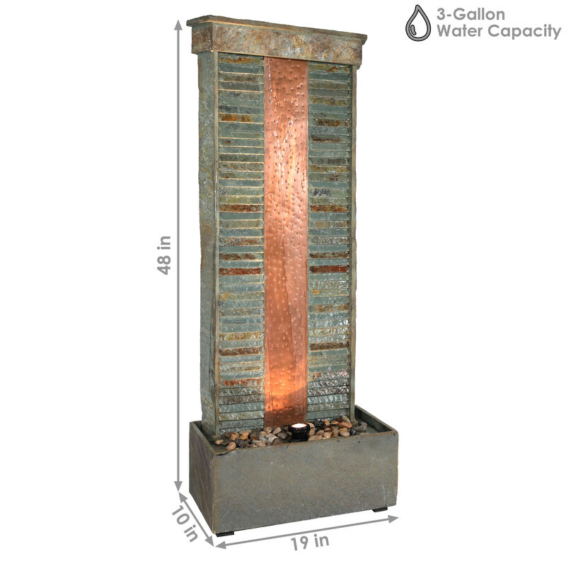 Sunnydaze Rippled Slate Indoor Water Fountain with LED Light - 48 in