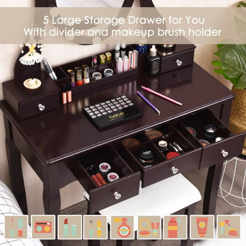 Hivvago 10 Dimmable Lights Vanity Table Set with Lighted Mirror and Cushioned Stool