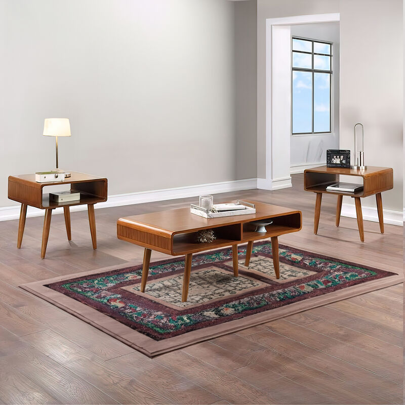 3 Piece Mid Century Wooden Occasional Table Set, Brown - Benzara