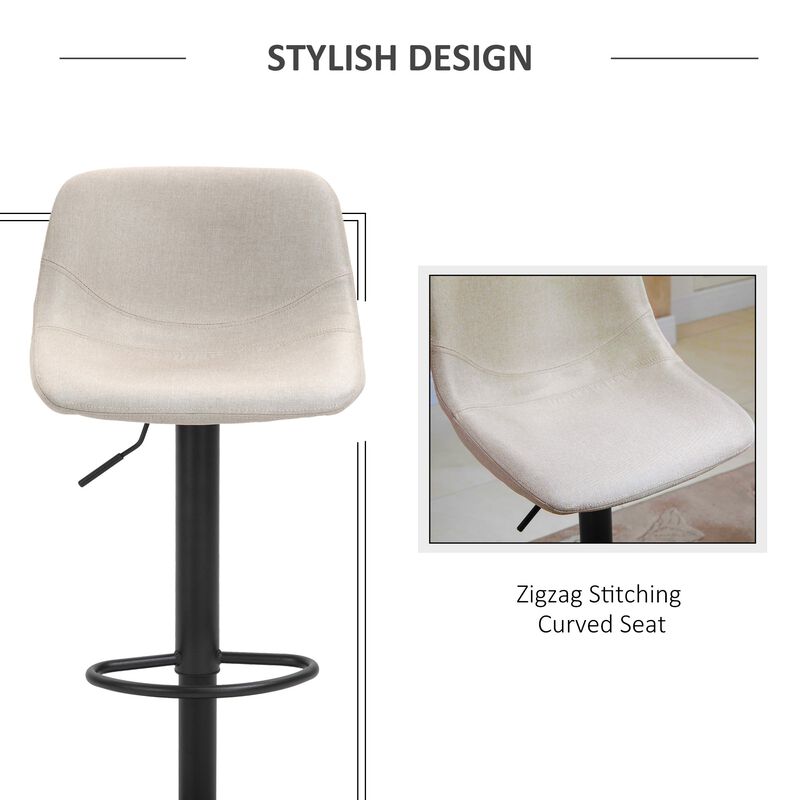 Cream White Bar Seats: Set of 2 Adjustable Swivel Padded Bar Stools