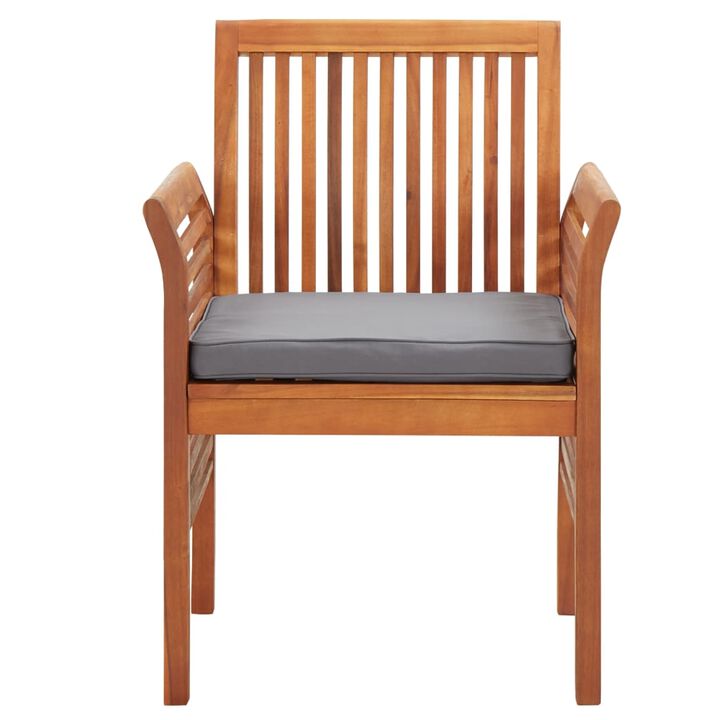 Outdoor Dining Chair Set of 4, Slatted Brown Acacia Wood, Gray Fabric - Benzara
