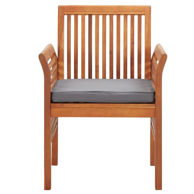 Outdoor Dining Chair Set of 4, Slatted Brown Acacia Wood, Gray Fabric - Benzara