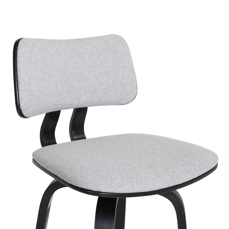 Pico  Swivel Black Wood Counter Stool in Light Grey Fabric with Black Metal
