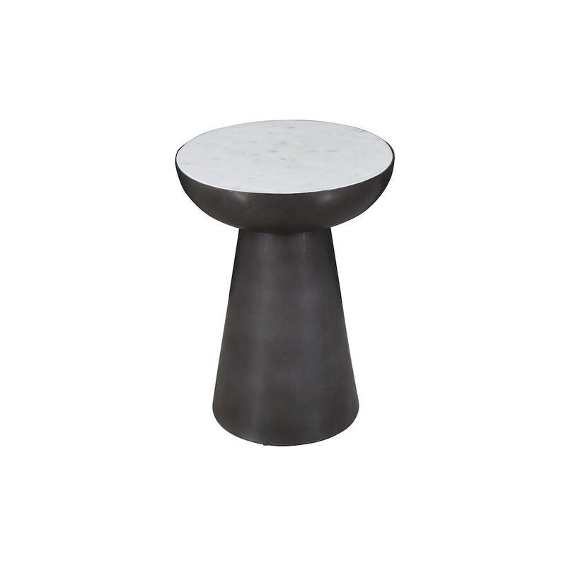Circularity Modern Luxury Marble and Iron 15" Round Chairside Pedestal End Table