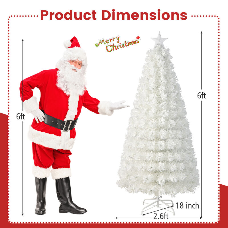 5/6/7 Feet Pre-Lit Fiber Optic White Snow-Flocked Artificial Christmas Tree