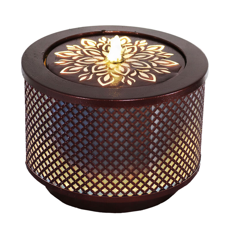 Sunnydaze Repeating Diamond Cylinder Iron Water Fountain with LED Lights