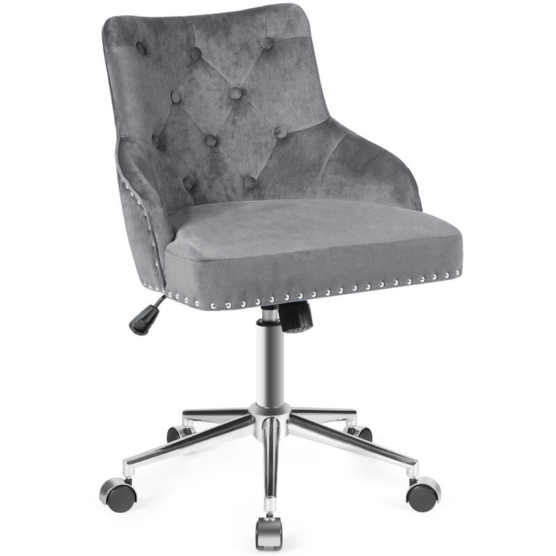 Costway Velvet Office Chair Tufted Upholstered Swivel Computer Desk Chair w/ Nailed Trim