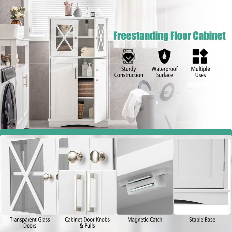 Costway Bathroom Storage Cabinet Linen Storage Cabinet with Doors and Adjustable Shelves