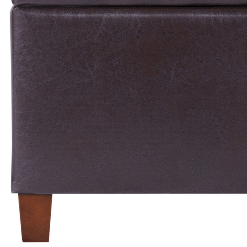 Square Shape Leatherette Upholstered Wooden Ottoman with Tufted Lift Off Lid Storage, Brown - Benzara