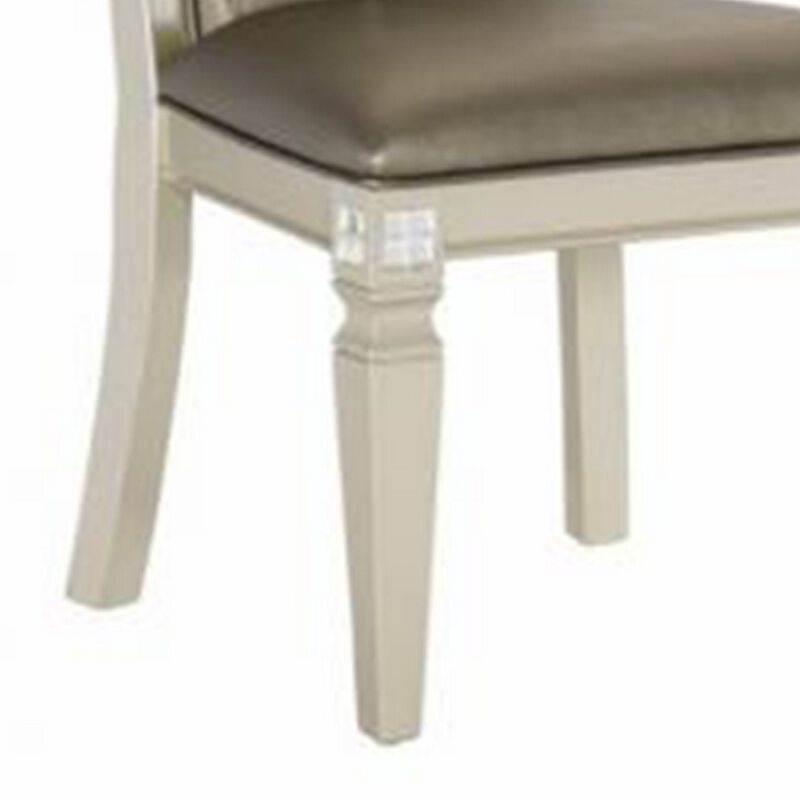 Lin 20 Inch Dining Side Chair Set of 2, Tufted Gray Faux Leather, Champagne - Benzara