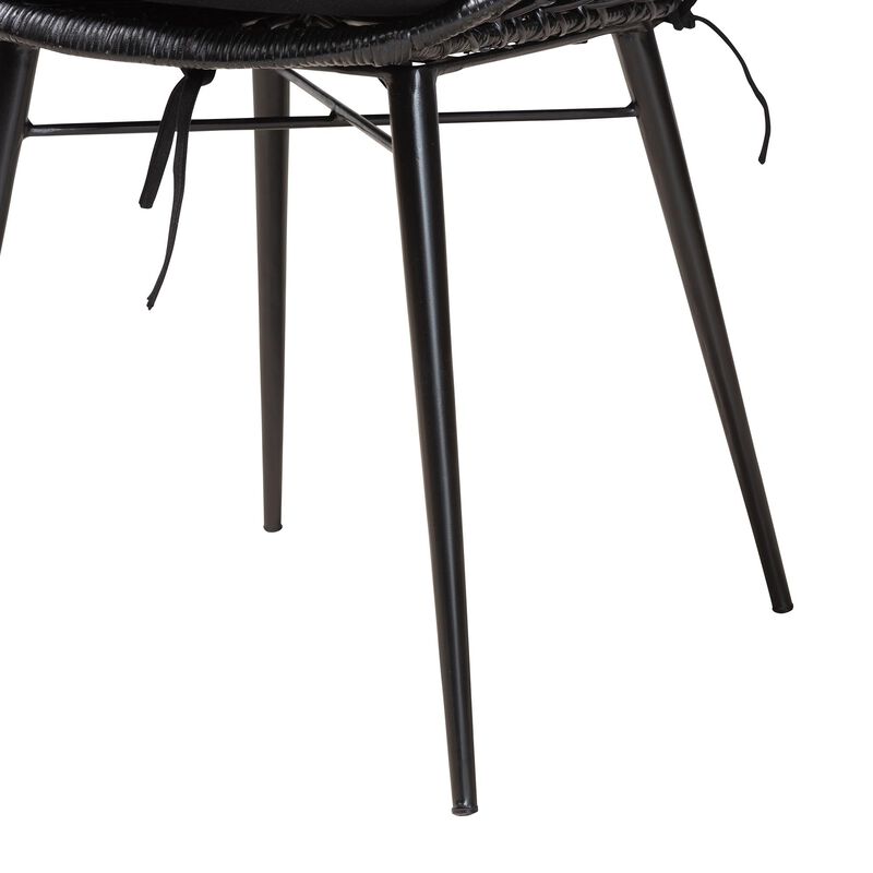 Bali & Pari Ballerina Modern Black Finished Rattan and Metal 2-Piece Dining Chair Set