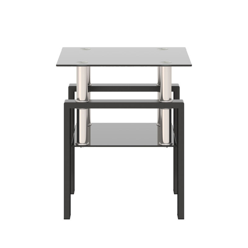 1-Piece Modern Tempered Glass Tea Table Coffee Table End Table, Square Table For Living Room, Black