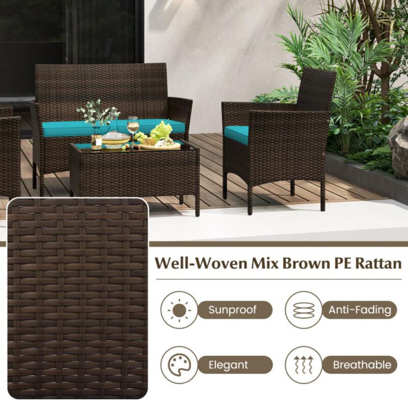 Hivvago 4 Piece Patio Rattan Conversation Set with Cozy Seat Cushions