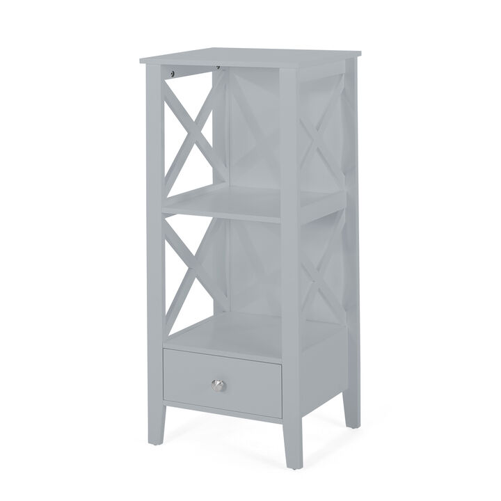 Modern Faux Wood Bathroom Storage Rack with Drawer