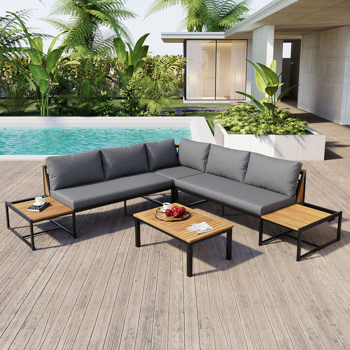 Whisen 4-Piece Outdoor Loveseat Set with Waterproof Cushions & Iron-Wood Frame