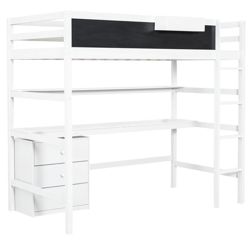 Merax Loft Bed with Desk and Blackboard