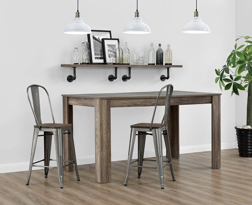 Atwater Living 24" Lainey Metal Counter Stool with Wood Seat, Set of 2, Steel Gray