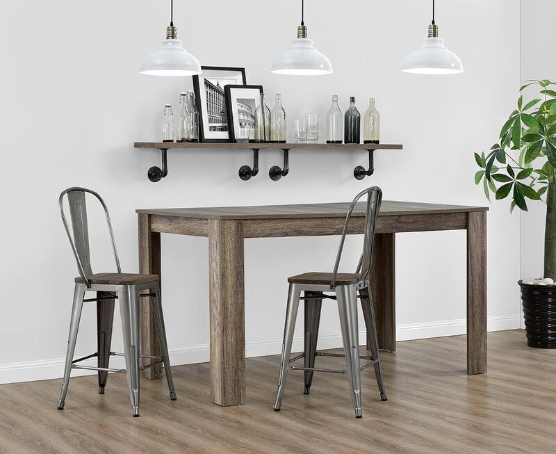 Atwater Living 24" Lainey Metal Counter Stool with Wood Seat, Set of 2, Steel Gray