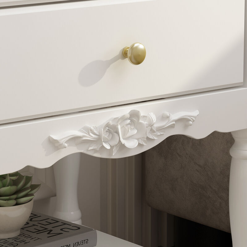 19.7 in. W x 16.9 in. D x 25.2 in. H, White Rectangle Wooden End Table, Dresser, Nightstand with 2- Drawer, Open Shelf
