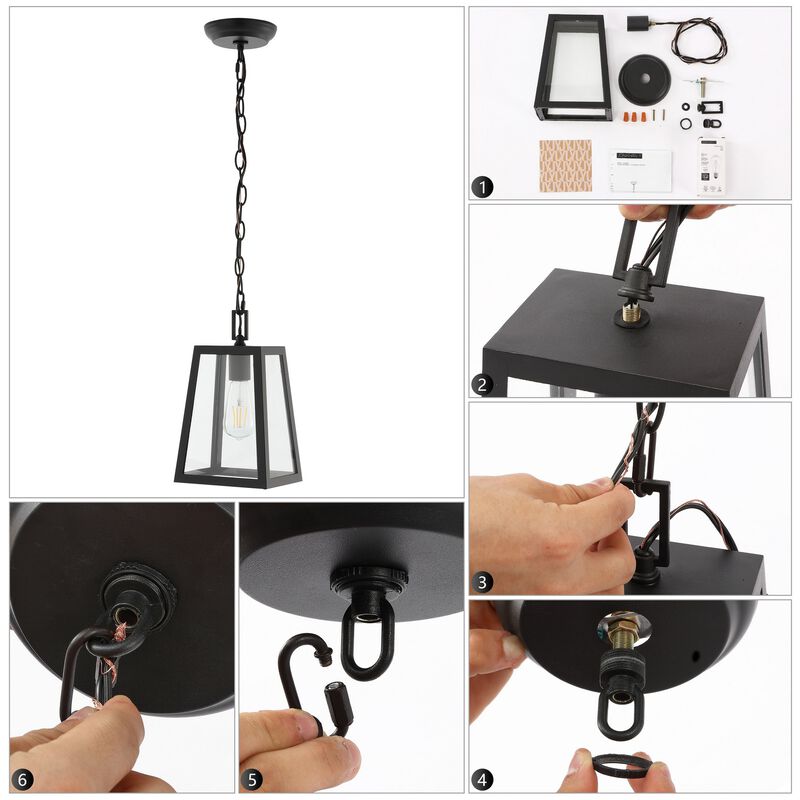 Glendale 6.75" 1-Light Farmhouse Industrial Iron/Glass Outdoor LED Pendant