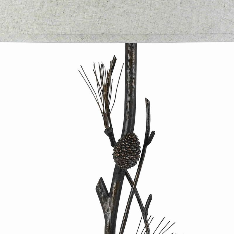 Pine Twig Accent Metal Body Table Lamp with Conical Shade, Bronze and White-Benzara