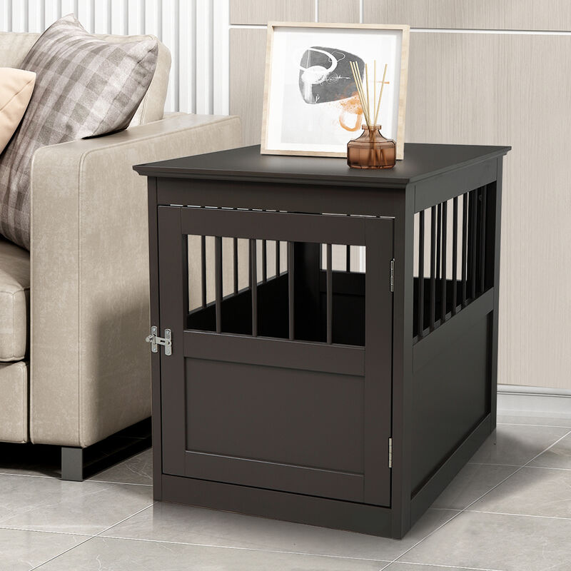 End Table Style Dog Kennel Furniture with Side Slats Brown