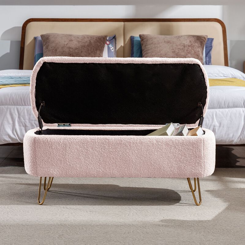 Mondawe Storage Entryway Ottoman Bench, Faux Fur Bench Upholstered Padded for End of Bed