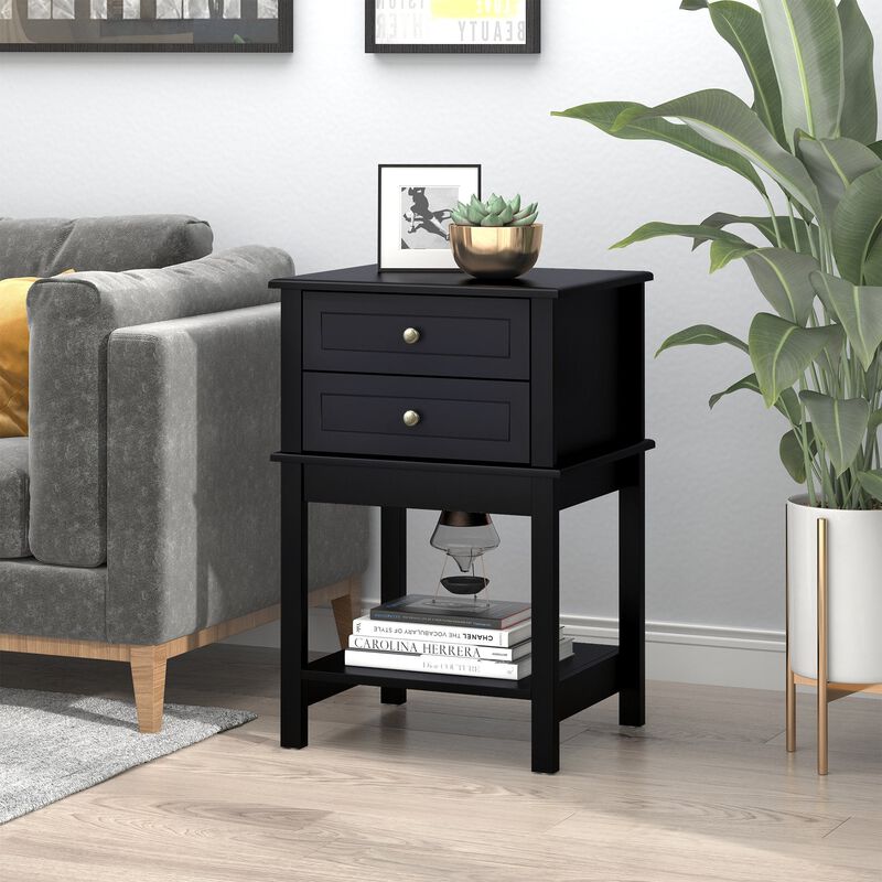 Black Living Room Accent: Modern Sofa Side Table with Storage