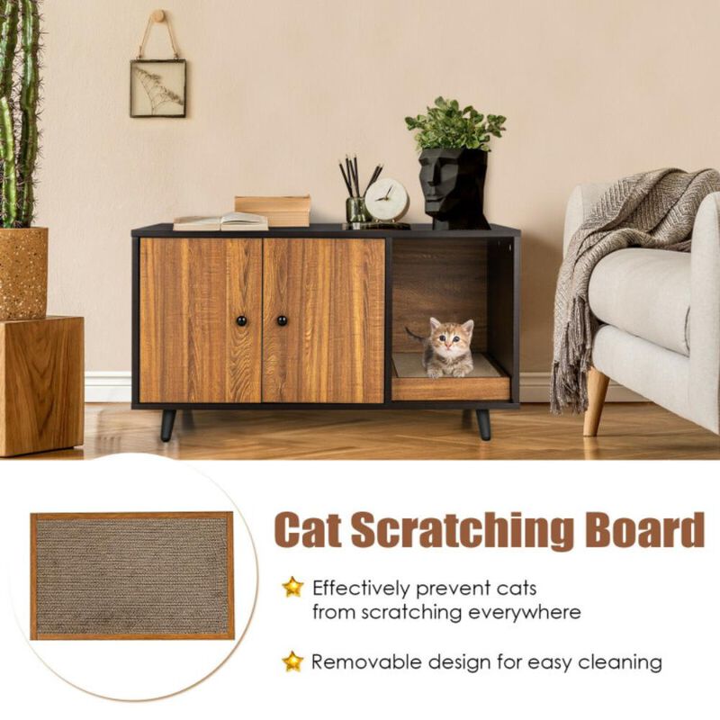 Hivvago Cat Litter Box Enclosure with Divider and Double Doors