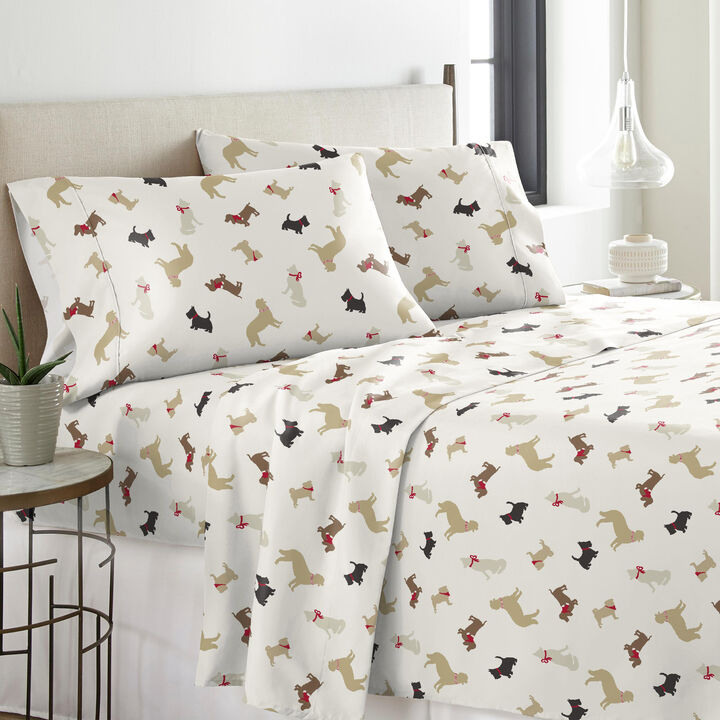 Pointehaven Heavy Weight 100% Cotton Sage Plaid Printed 170 GSM Flannel 4 pc Sheet Set, King