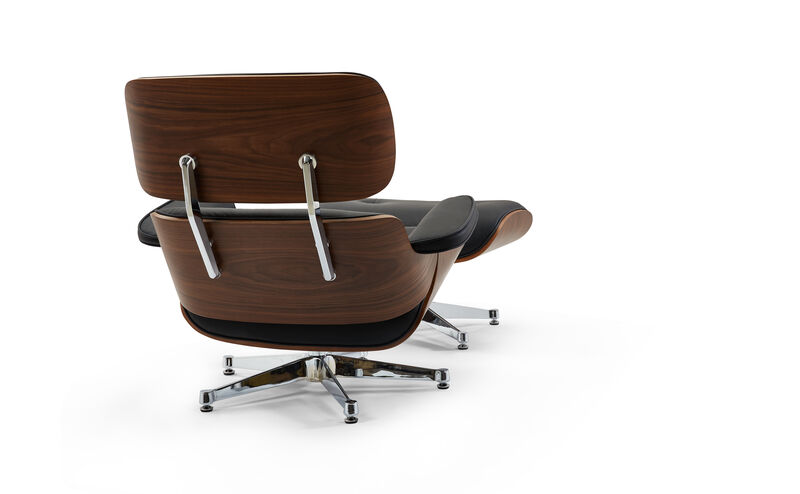 Pasargad Home Portfino Leather Lounge Chair with Ottoman (Black)