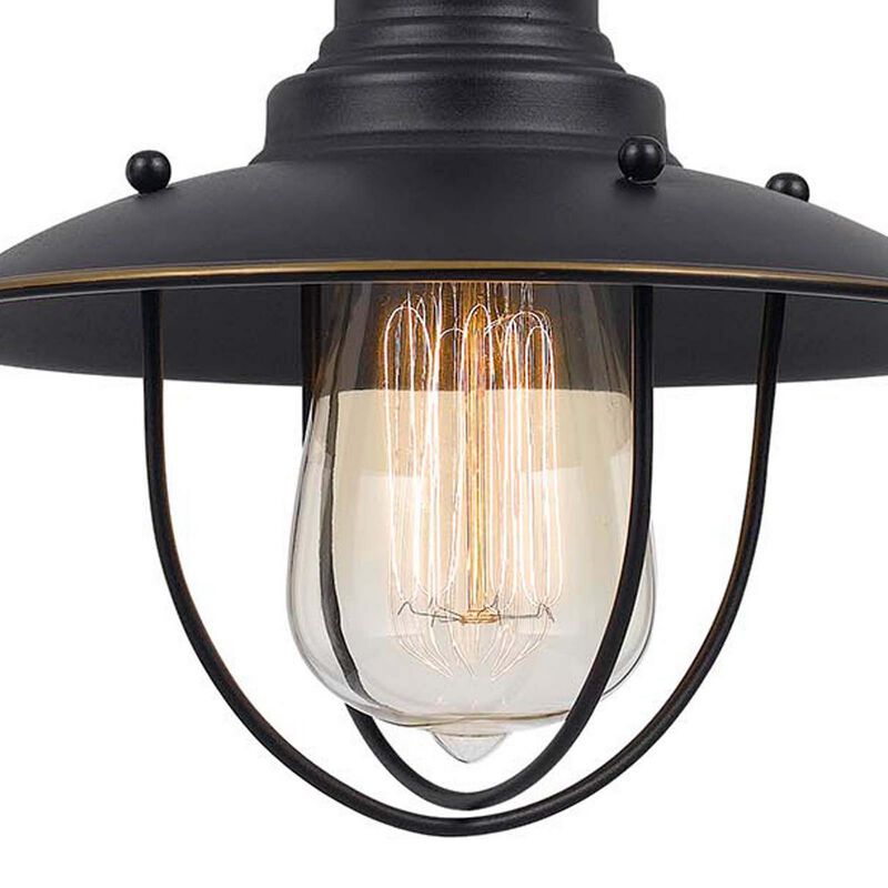 Oma 8 Inch Modern Pendant Light, Industrial Style, Dark Bronze Metal Frame - Benzara