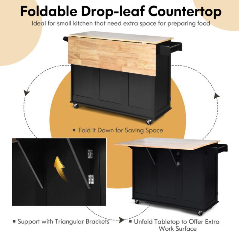 Hivvago Kitchen Island Trolley Cart Wood with Drop-Leaf Tabletop and Storage Cabinet