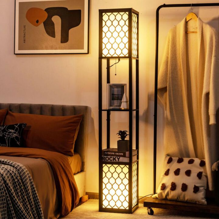 Hivvago Modern Shelf Freestanding Floor Lamp with Double Lamp Pull Chain and Foot Switch