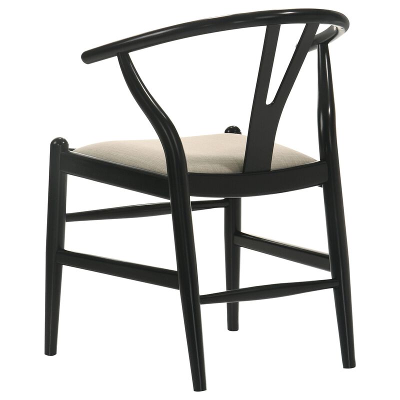 Ellie Wishbone Dining Chair Set of 2, Beige Fabric, Black Hardwood - Benzara