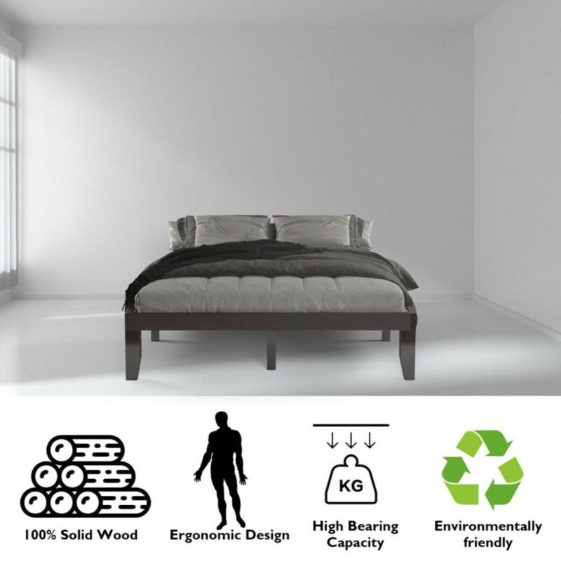 Hivvago 14 Inch Queen Size Rubber Wood Platform Bed Frame with Wood Slat Support