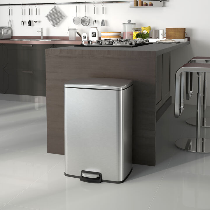 Innovaze 13 Gal./50 Liter Rectangular Stainless Steel Step-on Trash Can for Kitchen