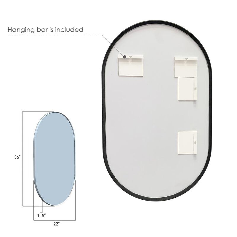 Altair Ispra 36 Oval Bathroom/Vanity Matt Black Aluminum Framed Wall Mirror