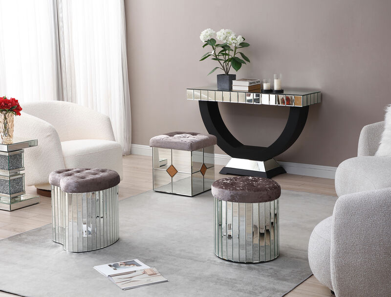 Decor Brownish Gray Square Velvet Upholstered Ottoman