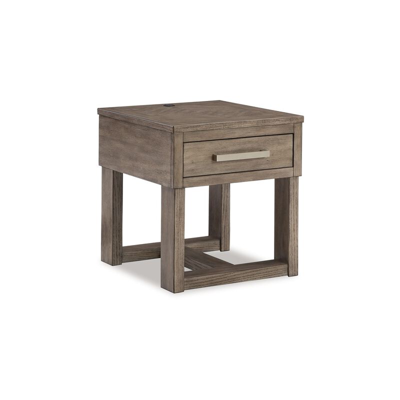 Aska Rectangular Side End Table with Drawer, USB Port, 24 Inch Gray - Benzara