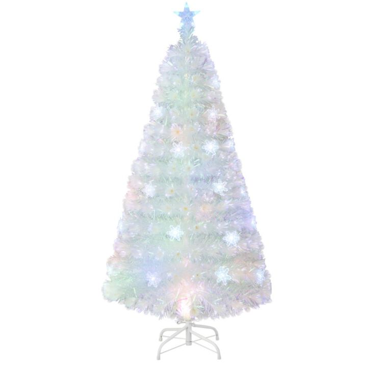 Hivvago 5/6/7 Feet Pre-Lit White Artificial Christmas Tree with Iridescent Leaves