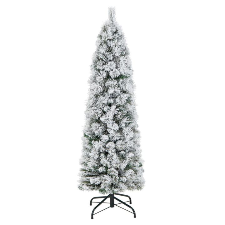 Hivvago 4.5/6/7 Feet Christmas Tree with 258 Branch Tips and 100 Incandescent Lights-Flocked and Slim