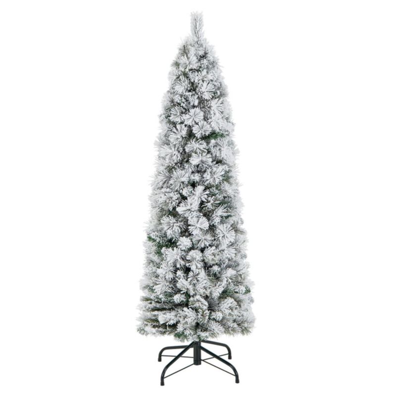 Hivvago 4.5/6/7 Feet Christmas Tree with 258 Branch Tips and 100 Incandescent Lights-Flocked and Slim