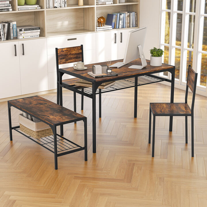 Industrial Style Kitchen Table Set with Bench and Chairs for Rustic Dining Room Decor