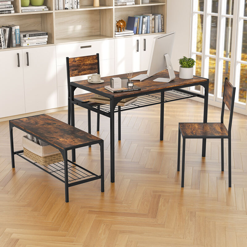 Industrial Style Kitchen Table Set with Bench and Chairs for Rustic Dining Room Decor