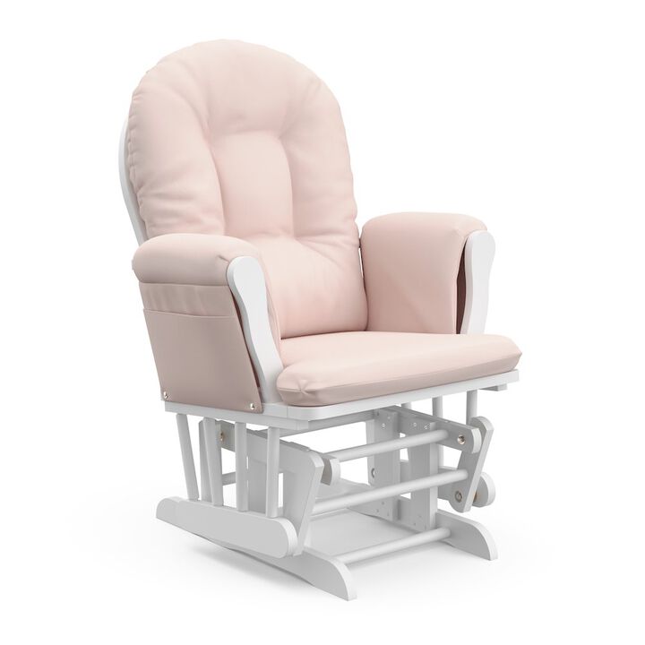Storkcraft Hoop Glider and Ottoman - White with Pink