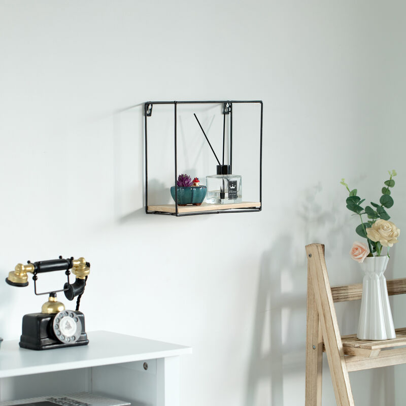 Rectangle, Wooden Board with Metal Frame Wall Mount Floating Shelf for The Living Room, Dining Room, or Office