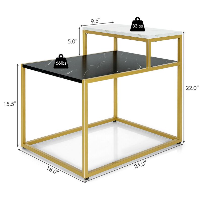 2 Tier End Side Table with Metal Frame and Storage Shelf for Living Room-White