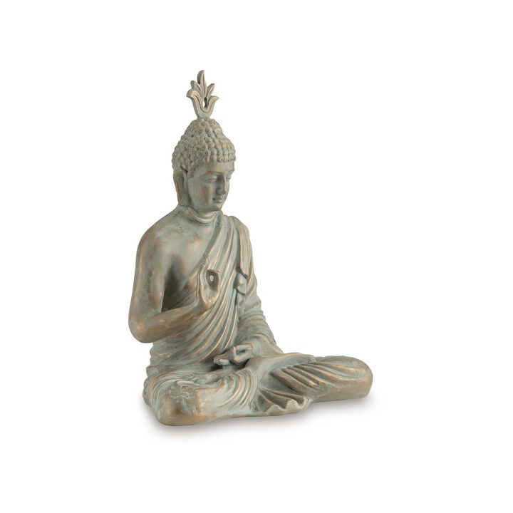 Indoor Sculpture of Meditating Buddha, 24 Inch, Washed Gray Finish - Benzara