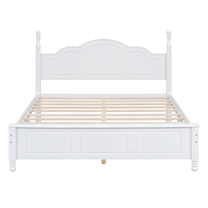 3-Pieces Bedroom Sets, Queen Size Wood Platform Bed And Two Nightstands-White
